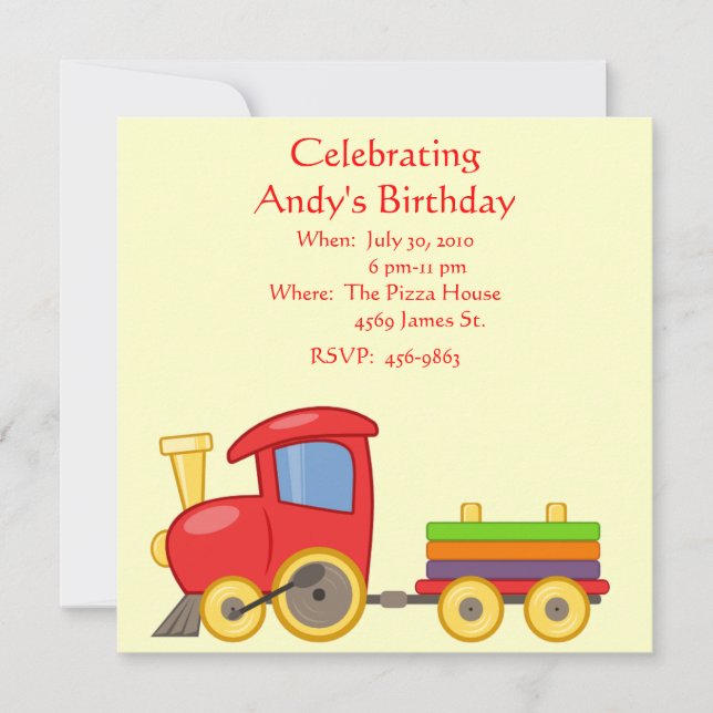 Invitation d'anniversaire du train pour enfants (Devant)