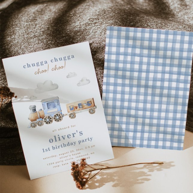 Invitation d'anniversaire du train Watercolor | Tr (Créateur téléchargé)