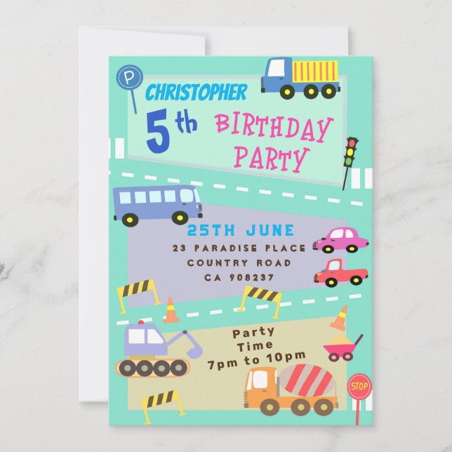 Invitation d'anniversaire du transport (Devant)