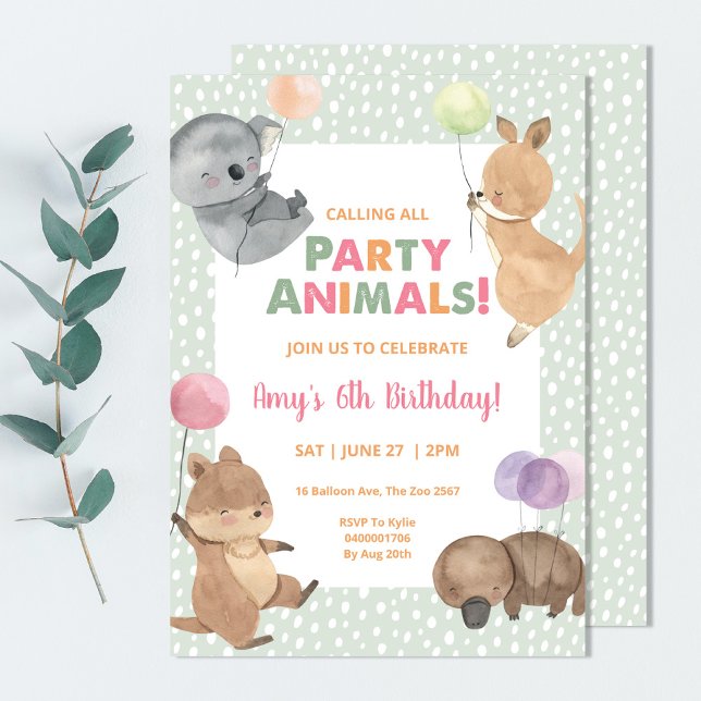 Invitation d'anniversaire d'un animal australien K (Créateur téléchargé)