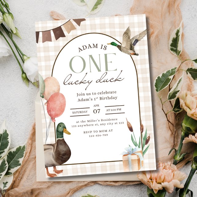 Invitation d'anniversaire d'un canard chanceux, 1e (Créateur téléchargé)