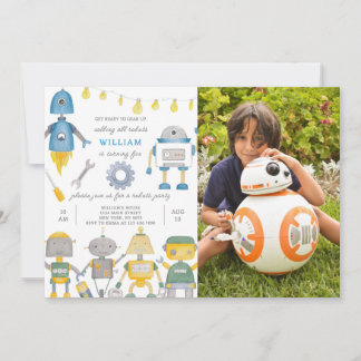 Invitation d'anniversaire d'un robot avec photo