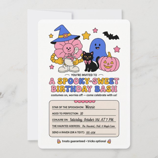 Invitation d'anniversaire effrayante et douce pour (Devant)