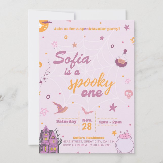 Invitation d'anniversaire éffrayante fille rose mo (Devant)
