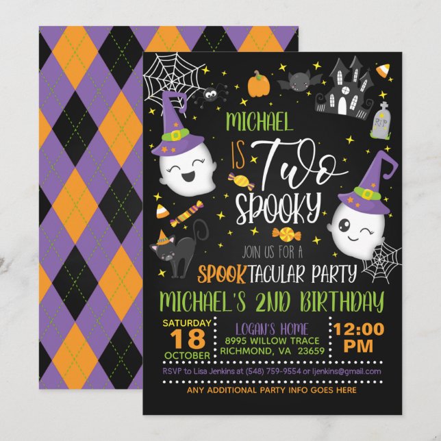 Invitation d'anniversaire Éffrayante - noir (Devant / Derrière)