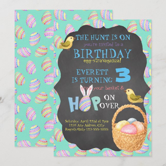 Invitation d'anniversaire Egg-Stravaganza (Devant / Derrière)