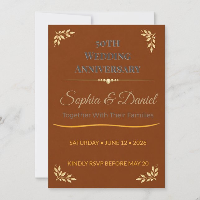 Invitation d'anniversaire | Élégant 50ème Feuille  (Devant)