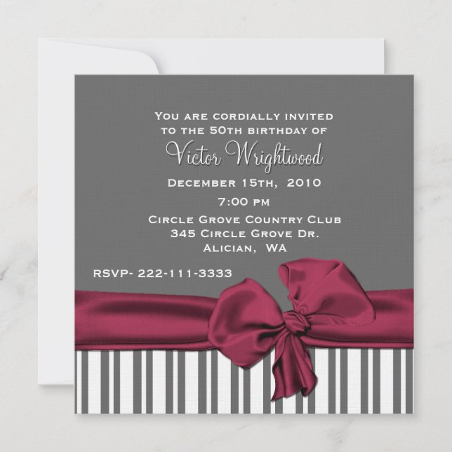 Invitation d'anniversaire Elegant Grey and Maroon (Devant)