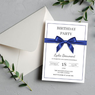Invitation d'anniversaire Elegant Navy Blue Bow