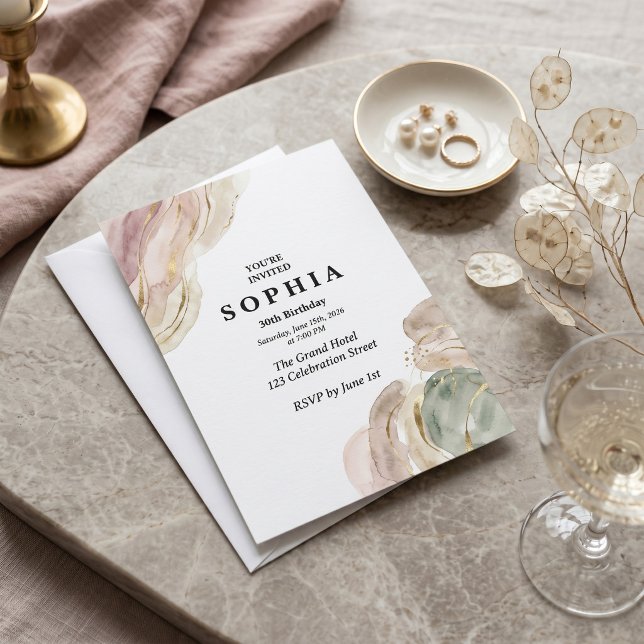 Invitation d'anniversaire élégante à l'aquarelle | (Créateur téléchargé)