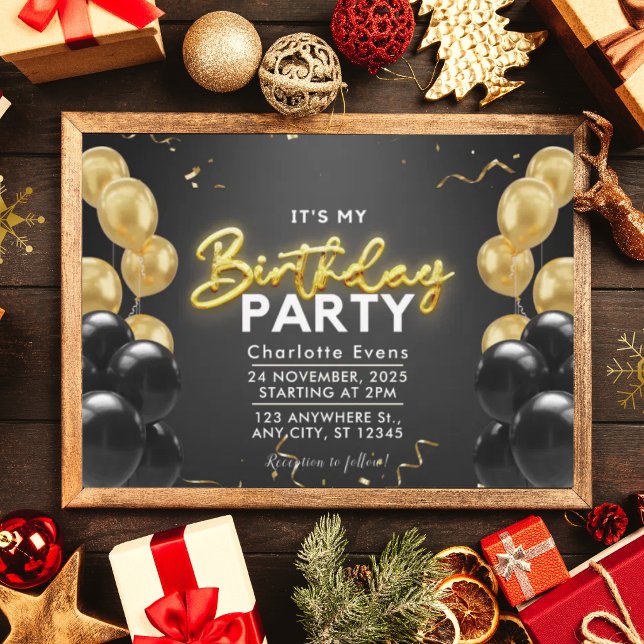 Invitation d'anniversaire élégante avec ballons no (Créateur téléchargé)