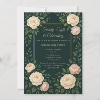Invitation d'anniversaire élégante avec fleurs sar