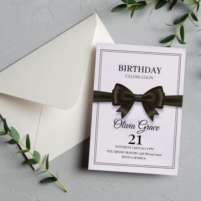 Invitation d'anniversaire élégante avec nœud noir (Créateur téléchargé)