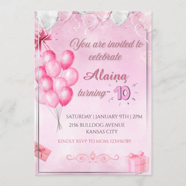 Invitation d'anniversaire élégante avec scintillem (Devant)