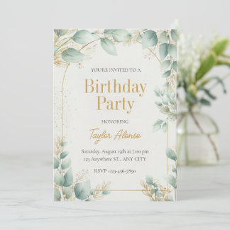 Invitation d'anniversaire élégante avec verdure et