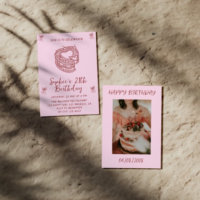 Invitation d'anniversaire Élégante Cerise avec Gât (Créateur téléchargé)