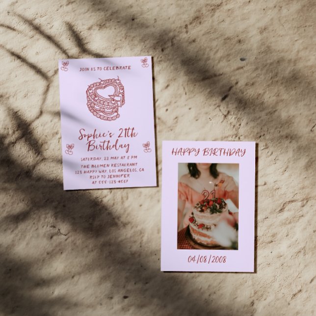 Invitation d'anniversaire Élégante Cerise avec Gât (Créateur téléchargé)
