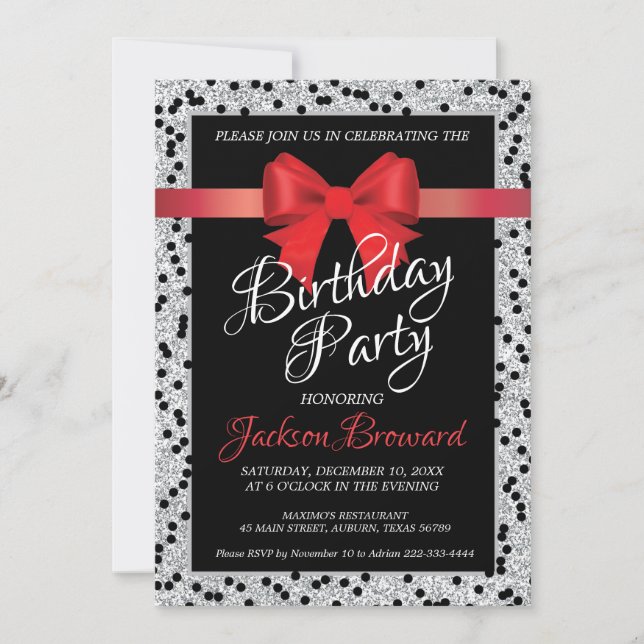Invitation d'anniversaire élégante noir et blanc (Devant)
