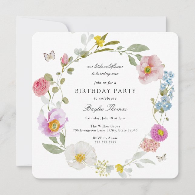 Invitation d'anniversaire élégante papillon floral (Devant)