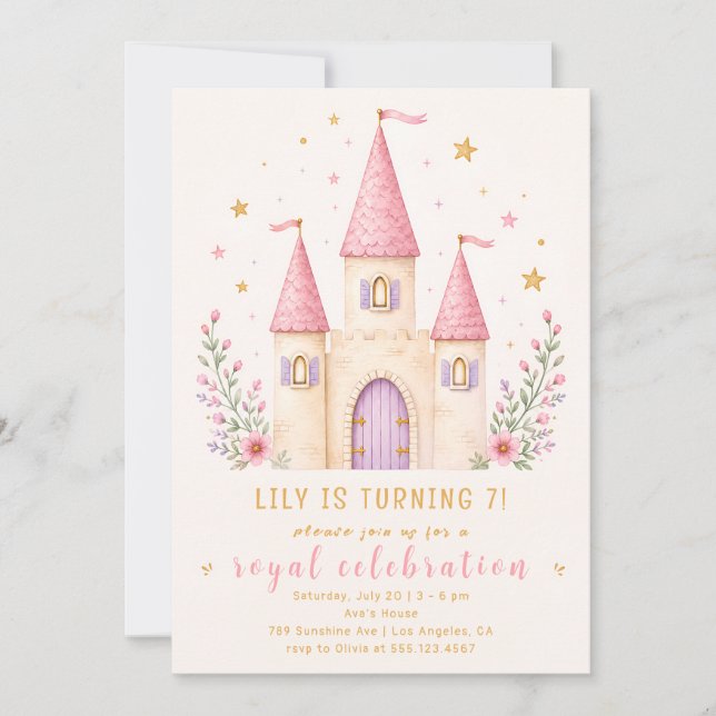 Invitation d'anniversaire élégante pour fille aux  (Devant)
