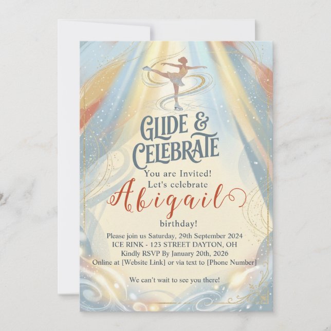 Invitation d'anniversaire élégante pour patinage s (Devant)
