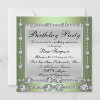 Invitation d'anniversaire élégante verte et argent