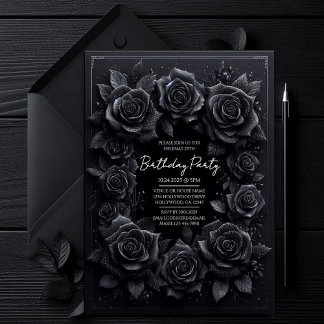 Invitation d'anniversaire Elégantes Roses Noires G