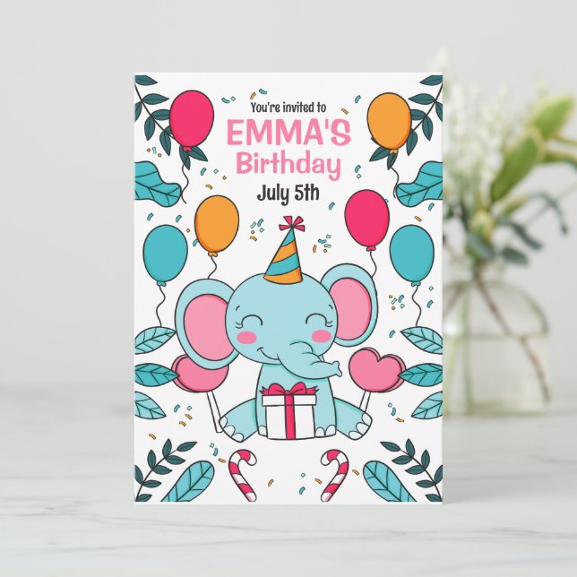 Invitation d'anniversaire éléphant, Animaux de la  (Debout devant)