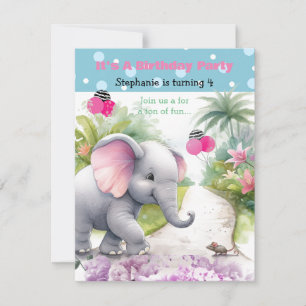 Invitation d'anniversaire éléphant dans un jardin