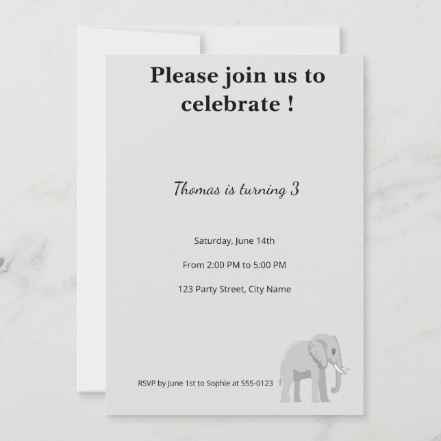 Invitation d'anniversaire éléphant mignon | Pastel (Dos)