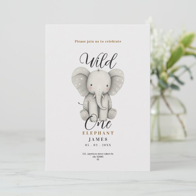 Invitation d'anniversaire éléphant mignon sauvage  (Debout devant)