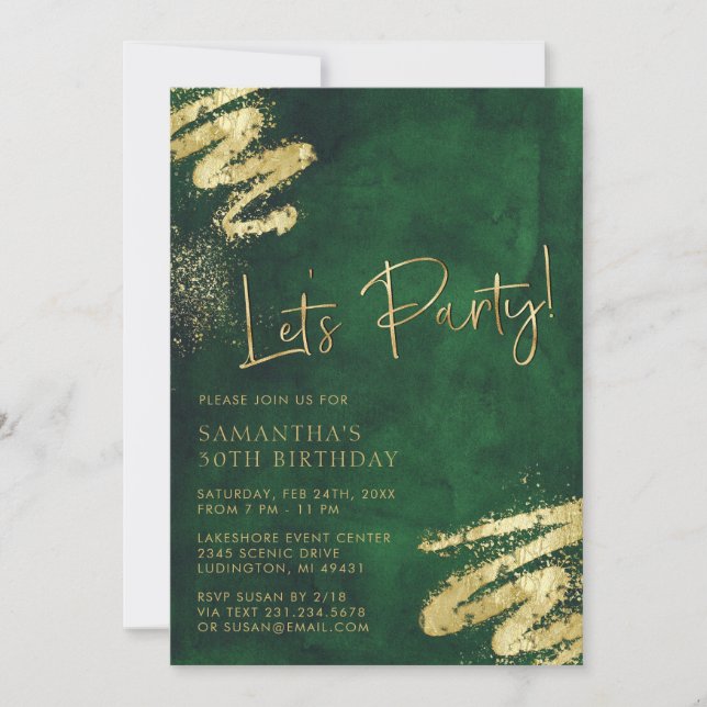 Invitation d'anniversaire Emerald Green et Gold (Devant)