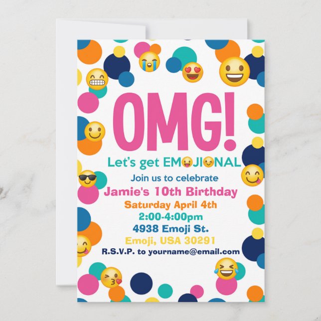 Invitation d'anniversaire Emoji (Devant)