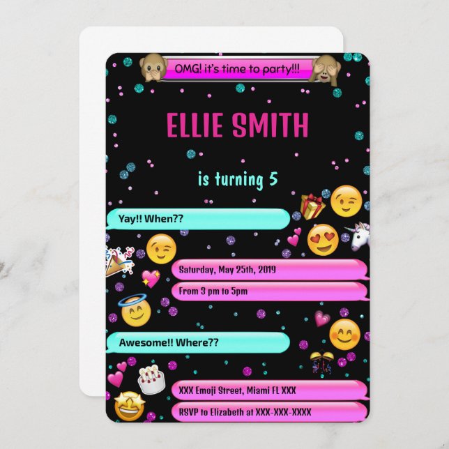 Invitation d'anniversaire Emoji (Devant / Derrière)