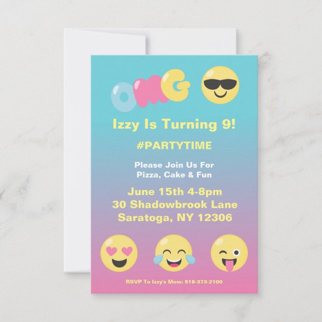 Invitation d'anniversaire Emoji Ombre (Devant)