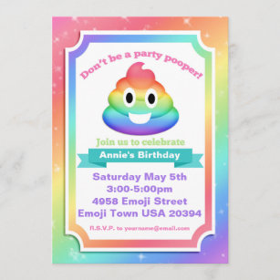 Invitation d'anniversaire Emoji Rainbow Poop