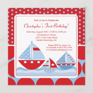 Invitation d'anniversaire en bateau à voile rouge