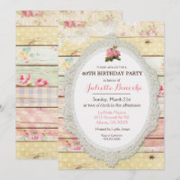Invitation d'anniversaire en bois floral shabby ch