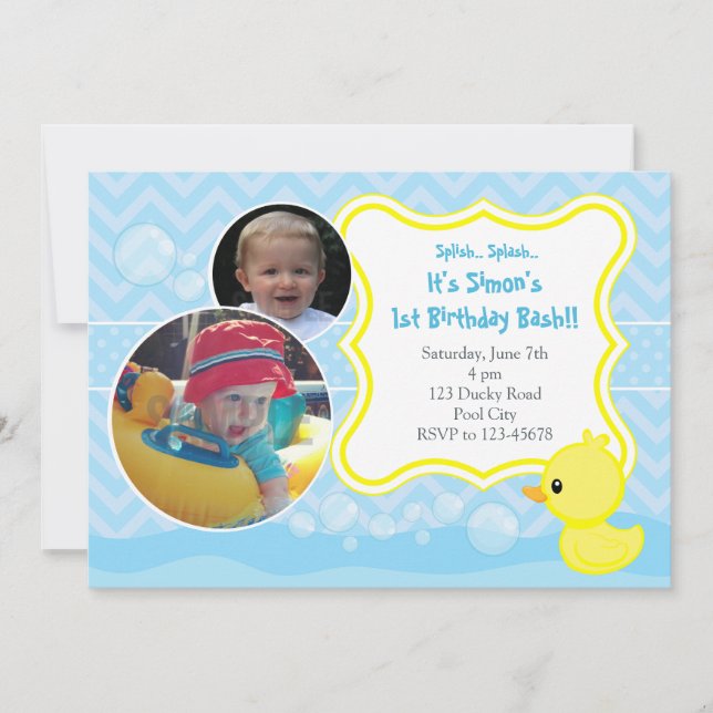 Invitation d'anniversaire en caoutchouc Ducky avec (Devant)