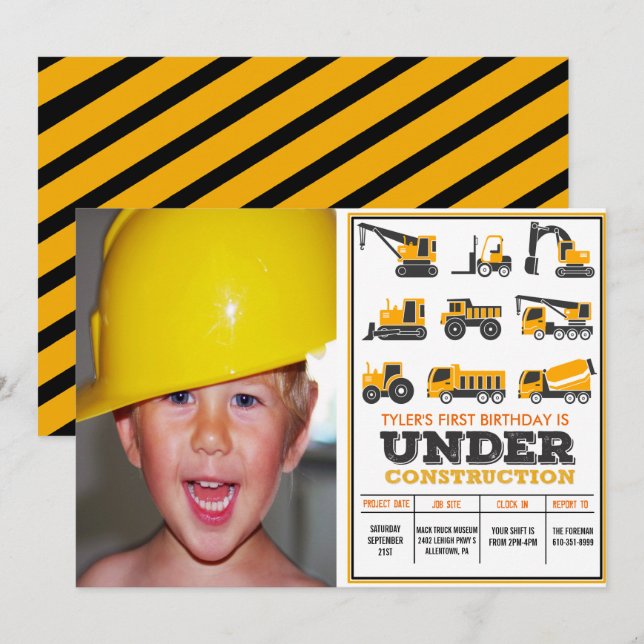 Invitation d'anniversaire en construction - Tous â (Devant / Derrière)