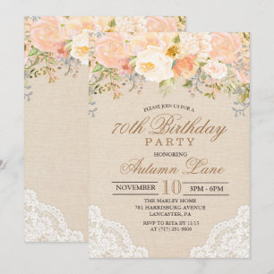 Invitation d'anniversaire en dentelle florale pêch