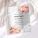 Invitation d'anniversaire en dentelle rose argent<br><div class="desc">Pour un 60ème anniversaire élégant (ou tout âge). Un arrière - plan faux argenté décoré de fleurs d'or rose et rose,  de roses,  de diamants et de dentelle blanche. Personnalisez et ajoutez vos noms et détails. 1 feuille = 1 invite imprimé bord à bord.</div>