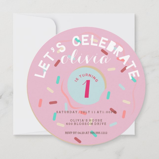 INVITATION D'ANNIVERSAIRE EN DONUT ROSE (Dos)