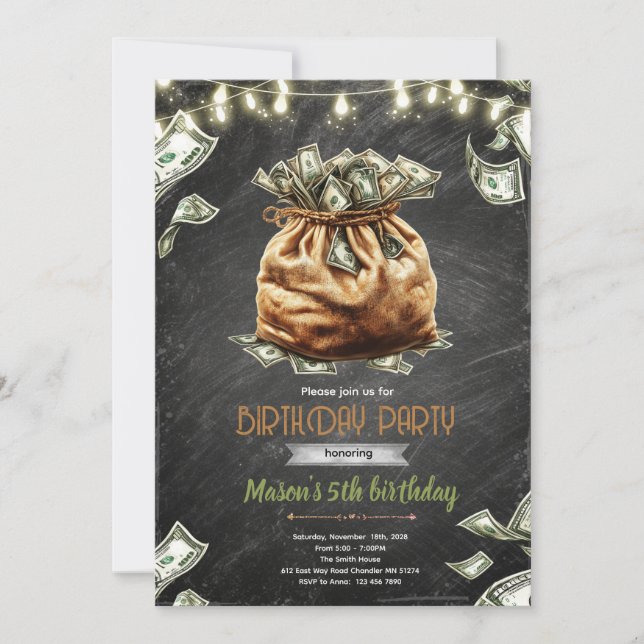 Invitation d'anniversaire en espèces monétaires de (Devant)