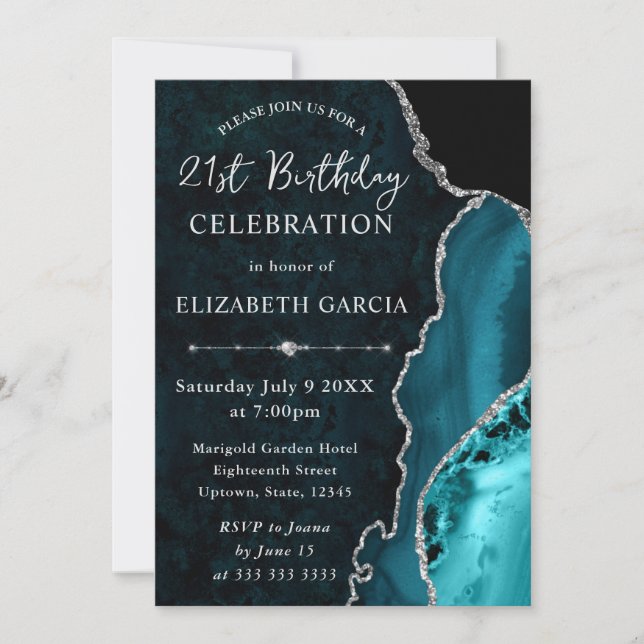 Invitation d'anniversaire en marbre d'agate sarcel (Devant)