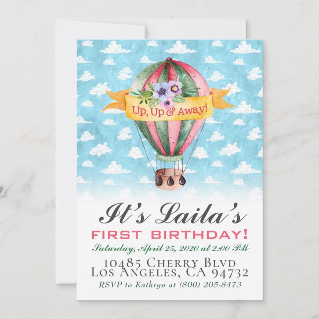 Invitation d'anniversaire en montgolfière (Devant)