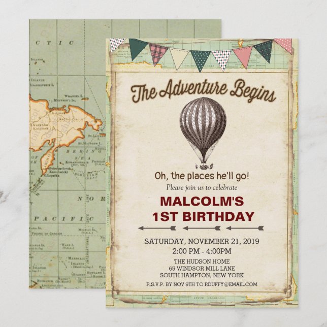 Invitation d'anniversaire en montgolfière pour tou (Devant / Derrière)