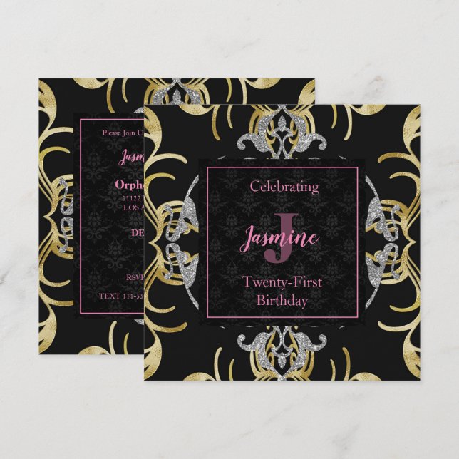 Invitation d'anniversaire en or et en argent (Devant / Derrière)