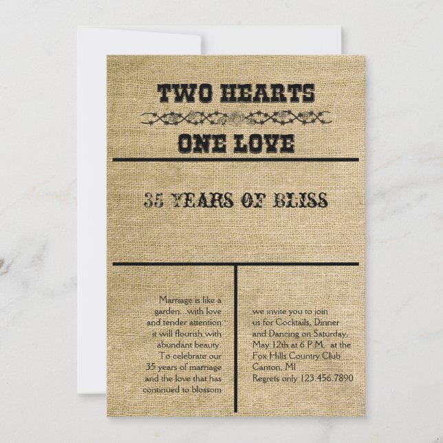 Invitation d'anniversaire en toile de jute occiden (Devant)