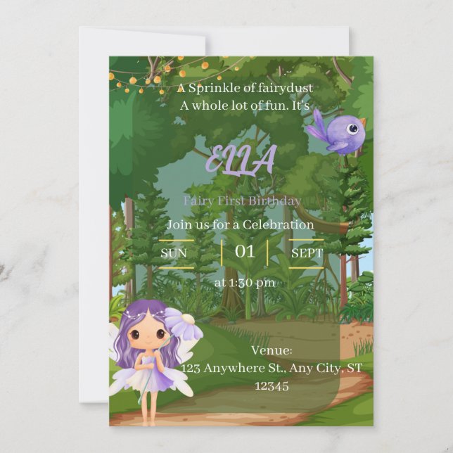 Invitation d'anniversaire Enchanted Purple Fairy (Devant)